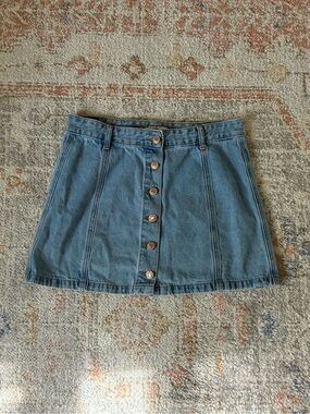 Forever 21 Light Blue Button-Front Denim Mini Skirt